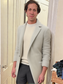 ComfyUI example: Tom in a white sweater and coat